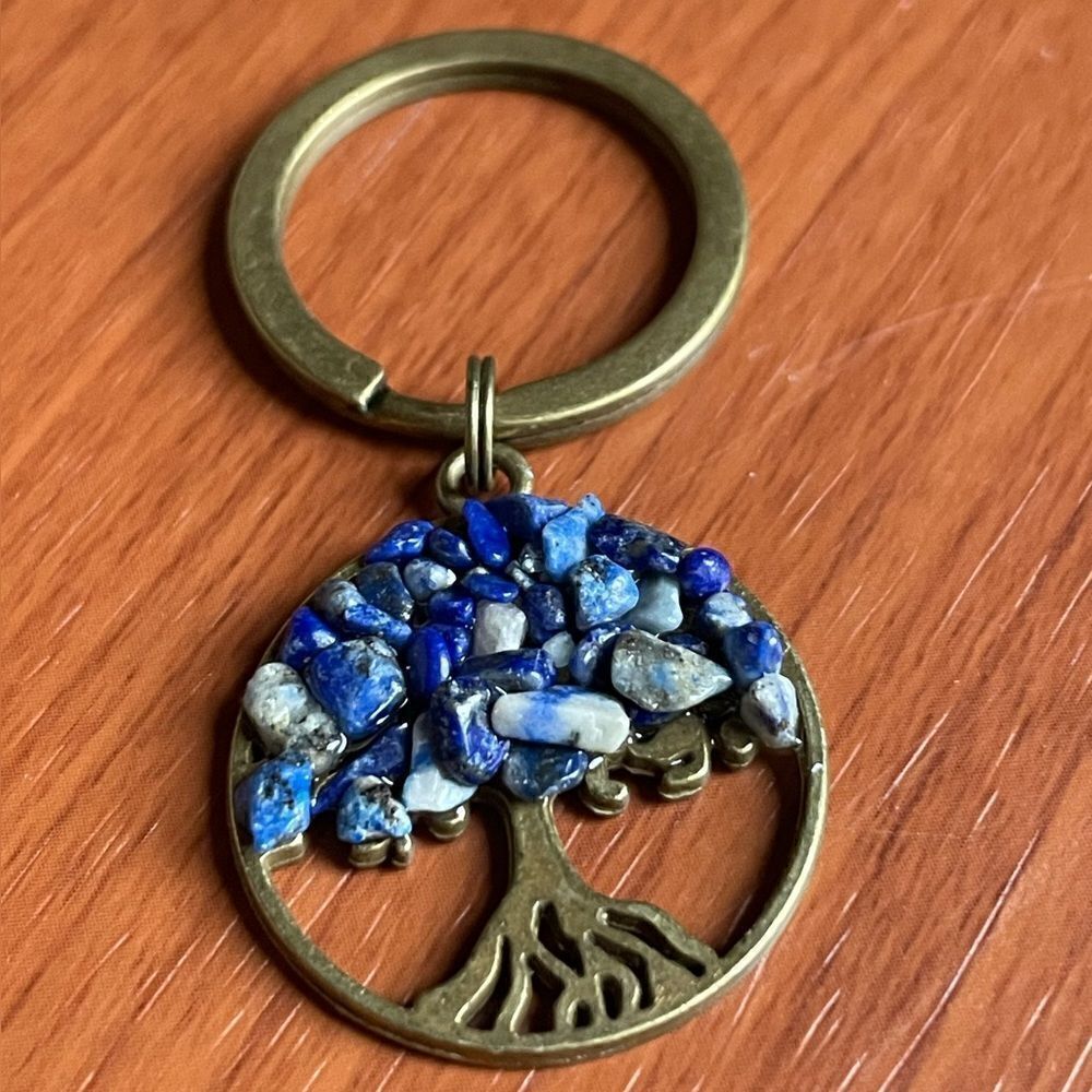 Tree of Life Natural Blue Stone (Sodalite) Keychain - Picture 3 of 16